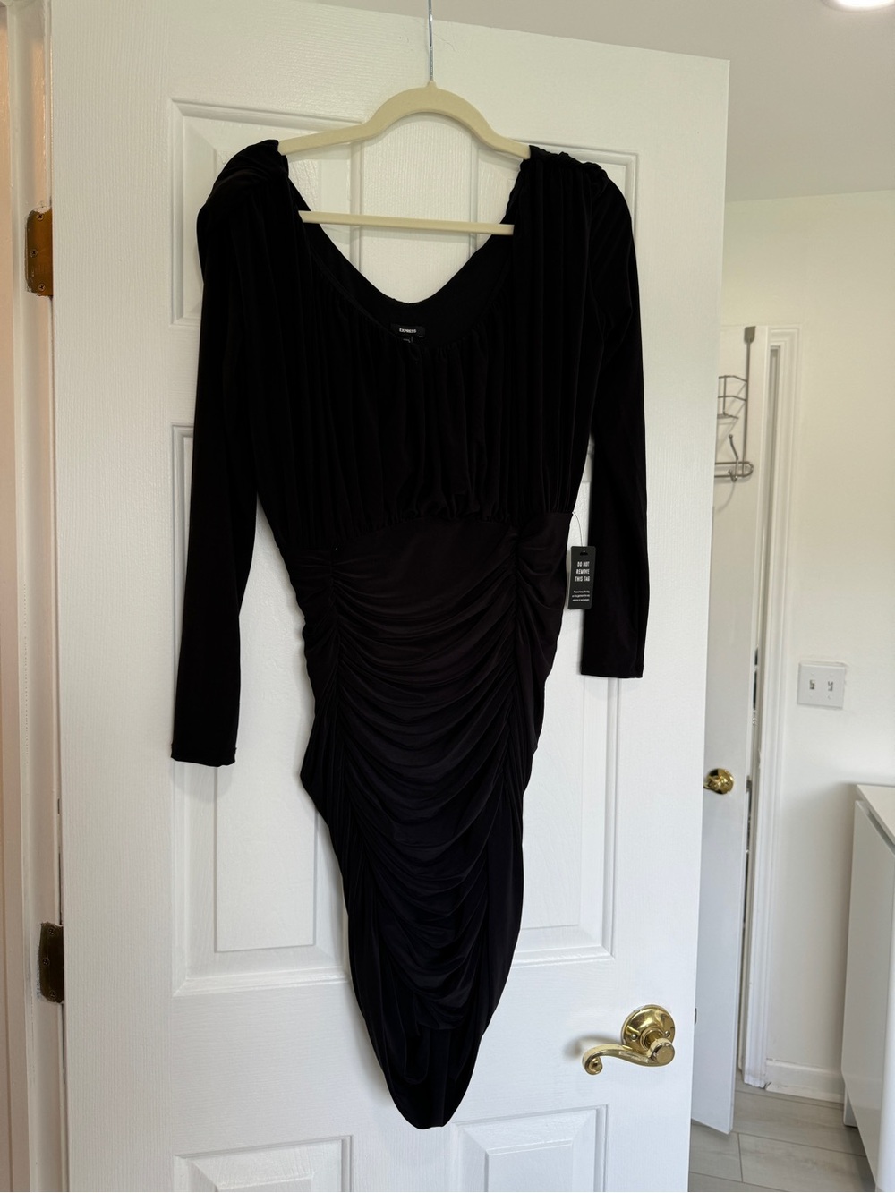 Authentic Express Black Long Sleeve Ruched Bodycon Dress